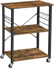 Kitchen Baker's Rack, 3-Tier Serving Cart with Metal Frame and 6 Hooks, Rustic B
