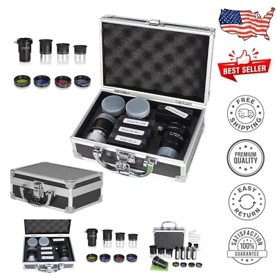Astronomical Telescope Accessory Set - 3 Plossl Eyepieces, Filters & Barlow Lens