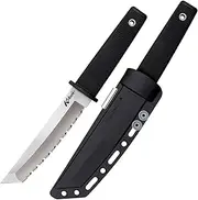 Cold Steel Kobun Serrated 5.5" Japanese AUS8A Stainless Steel American Tanto Shape Fixed Blade Tactical Hunting Knife, Ergonomic Kray-Ex Handle, Secure-Ex Sheath