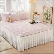 Skirt Ruffled Bed Skirt, Lace Bed Skirt Quilted 3-Piece Set Thickened Cotton Bedspread with Dust-Proof Linen Bedding Pack of 3, Multicolor, Multiple Sizes(Colour 4,3 Pcs 150x200cm)