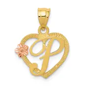 14K Two-Tone Heart Letter P Initial Pendant