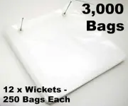 3000 Count 11x12.5" Clear 1-Mil LDPE Plastic Poly Bags WICKETED LayFlat Open-Top