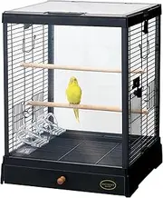 Minimal Land Bird Palace Clear Screen 40BK [Black] Clear View Tempered Glass Easy to Clean Easy Assembly Wide Approx. 15.7 inches (40 cm), for Birds