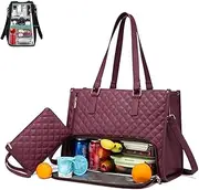 [Generic] 2 in 1 Tote Bag Lunch Bag Combo, 3 in 1 Lunch Tote Bag for Women,15.6 Inch with Lunch Compartment,LaptopWith Insulated Lunch Compartment (Wine Red)