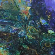 Abstract Acrylic Painting Original on Canvas Blues and Gold Climate Change