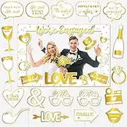 Gold Engagement Photo Booth Props & Frame - Paper Material - Engagement Party Decorations - Wedding Photo Booth Props