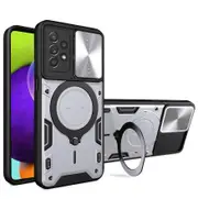case For Samsung A52 5G Slide Camera Lens Protection and Built in 360 Rotatable Ring Holder - Silvery