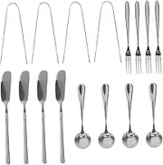 GANAZONO Set of Cheese Tools Cheese Knife Spreader Serving Spoons Forks Tongs Mini Tongs for Charcuterie 16pcs Easy to Cle