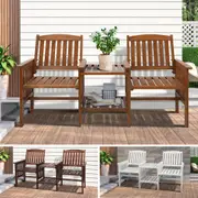 Livsip Wooden Garden Bench 2 Seat Outdoor Chair & Table Loveseat Furniture Patio Park