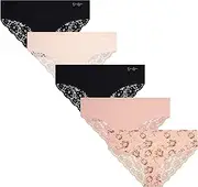 [Jessica Simpson] Women's Underwear - Seamless Hipster Briefs (5 Pack), Size Small, Black/Pearl Blush/Black/Mellow Rose/Washy Floral