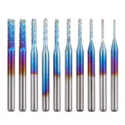 10pcs 1/8"Shank 0.8-3.175mm Tungsten Carbide Blue Coated End Mill CNC Router Bit