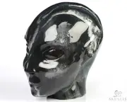 4.2" Black Zebra Agate Hand Carved Fairy Elf Alien Crystal Skull Companion