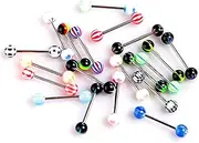 [Generic] Daseeme 10Pcs Mixed Color Tongue Rings Stainless Steel Bars Fashion Piercing Jewelry
