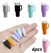 Dollhouse Miniature Tumbler Lid Straw Micro Scenes Diorama Model Set 6 Tumblers