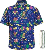 [Giftdigger] Men Mardi Gras Shirt,Printed Button Down Short Sleeve Casual Shirt,Mens Hawaiian Beach Shirt,Mardi Gras blouse