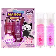 Manga Collection Sparkle Lip Oil Duo by Rude Cosmetics for Women - 2 Pc 0.14oz Sparkle Lip Oil -Strawberry, 0.14oz Sparkle Lip Oil - Grape