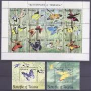 TANZANIA 1993 MARIPOSAS 12 VALORES EN HOJITA + 2 HOJITAS BLOQUE NUEVOS MNH