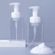 2 PCS Foaming Soap Dispenser，Hand Soap Dispenser， Refillable Foam Liquid Hand Soap Empty Plastic Pump Bottle Container for Bathroom Vanities, Kitchen Sink (White Transparent, 19 * 6.7CM)