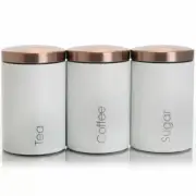 MegaChef Matte White 3 Pc Sugar Coffee Tea Storage Container Canister Set w Lids