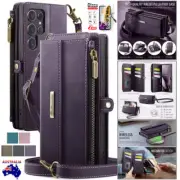 Lanyard Leather Zip Wallet Case For Samsung S25Edge S24 S23 S22 S21 S20 FE Ultra