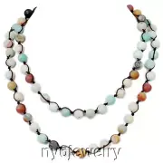 Multi-Color Blue Natural Blue Amazonite Knot Long Necklace 34" free shipping