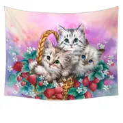 Adorable Strawberry Basket with Kittens Tapestry