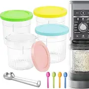 [CHSG] 4PCS Colored Ice Cream Cups, 5 Spoons, Ice Cream Machine can with Colored Lid, Easy to Clean Ice Cream Machine Accessories, Replacement of Container, Luxury Ice Cream Cup, Home Kitchen