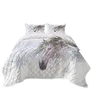 Winter Snow and Bright Hair White Horse Coverlet