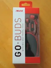 iWorld Go-Buds w In-line Mic N Travel Case Noise Isolating Tangle Free Cord Red