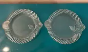 2 NEW Mikasa Fish Flounder Clear Glass Platter Plate Coastal Beachy Seaside 12"