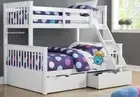 White Wooden Triple Bunk Bed With Drawers - Solid Pine Supersonic Double Bunks