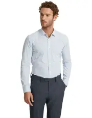 [Oxford] Kenton Printed Cotton Shirt in Aqua