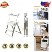 Compact Toddler Learning Tower - White Folding Step Stool for Ages 18 +