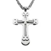 4" Triple Layer Cross With 7 Millimeter Byzantine Necklace Stainless Steel