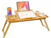 Laptop Desk For Bed Bamboo Lap Desk With Tablet Slot Adjustable Height Angle Fol