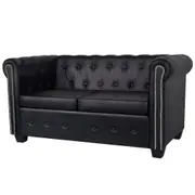 2 Seater Artificial Leather Studded Lounge Couch Seat Chair Sofa Suite - Black