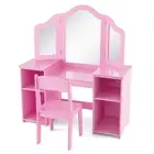 Kids Vanity Table and Chair Set with Removable Tri-Folding Mirror-Pink - Color: