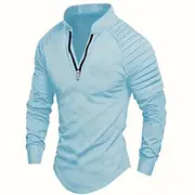 Men's T Shirt Tee Top Long Sleeve Quarter Zip Summer Solid Color Fashion Designer Basic Zipper Outdoor Vacation Work Navy Black White Top Tee for Men