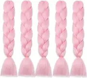 Jumbo Braiding Hair Extensions Braids Extensions 5 Bundles Synthetic Hair Kanekalon Synthetic Crochet Hair Box Braiding (Pink)