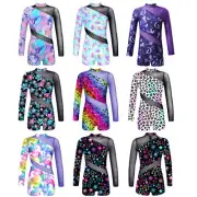 Girls Gymnastics Leotards Long Sleeve Dance Tumbling Biketards Short Unitards
