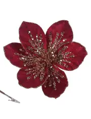 Burgundy Magnolia Flower Christmas Tree Clip 19cm