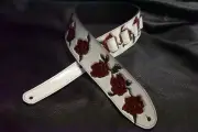 leather guitar strap custom made all by hand 3" Roses red and white