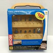 Vintage Ryobi Router Bit 12pc Set Carbide Wooden Case Box Carpentry Tool Lot NOS