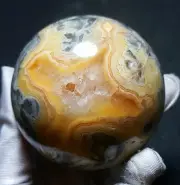 TOP 354G 65mm Natural Polished Crazy Banded Agate Crystal Sphere Ball YWB256