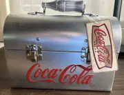 NEW W/ TAG! Vintage Coca-Cola Metal Lunchbox Silvertone Coke Bottle Handle