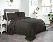 Superior Aspen Cotton Blend 3 Piece Bedspread Set, Oversized Bedspread, 2 Pillow Shams, Medium Weight Blanket, Home Bed Decor, Floral Scalloped, Matelasse Coverlet, Bedding Essential, Full, Charcoal