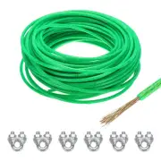 1/4 Green Vinyl Coated Wire Ropes 98ft Galvanized Steel(6PCS M6 Loop Sleeves)