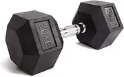Rubber Hex Dumbbell 20KG, Weight Lift Dumbbells for Men Women Workout, Training Exercise Fitness Home Gym Work Out Dumbells