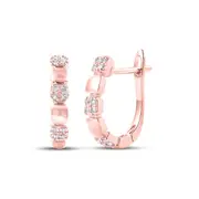 14k Rose Gold Round Diamond Hoop Earrings 1/10 Cttw
