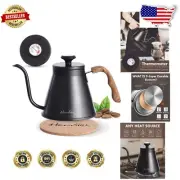 Versatile 37oz Black Gooseneck Kettle with Built-in Thermometer for Coffee & Tea